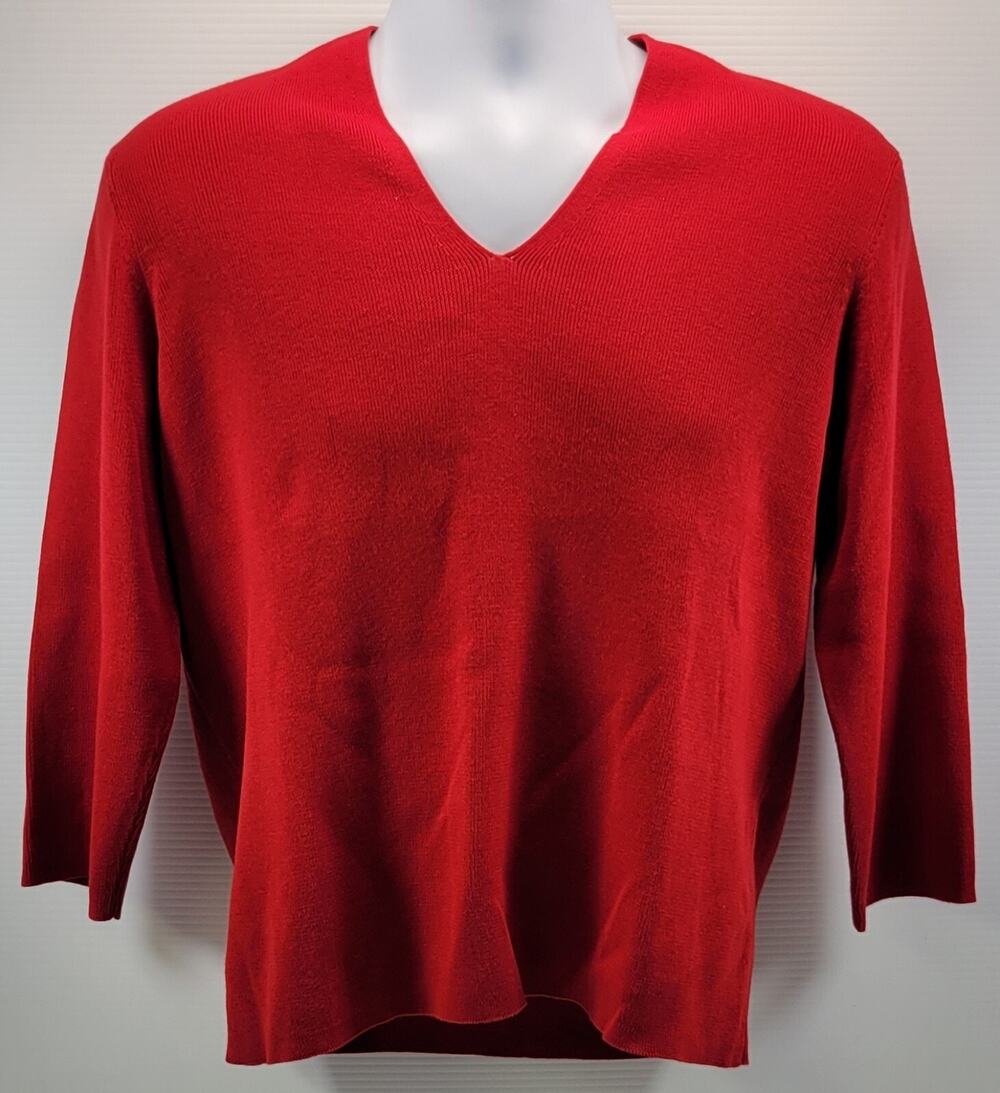 L3) Grandoe g Knitwear Woman Red V-Neck Sweater Shirt 1X Acrylic Cotton